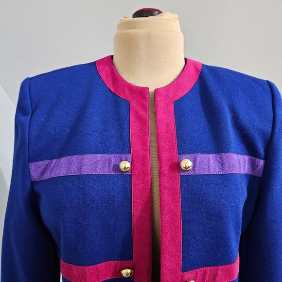 Vintage Mountain Home Chicago Wool Suede Blend Blue Pink Military Blazer 8 - Picture 5 of 12